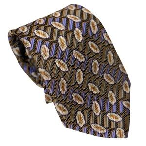 Robert Talbott Tie Best of Class Silk Purple Gold Jacquard Geometric 61x3.75”USA